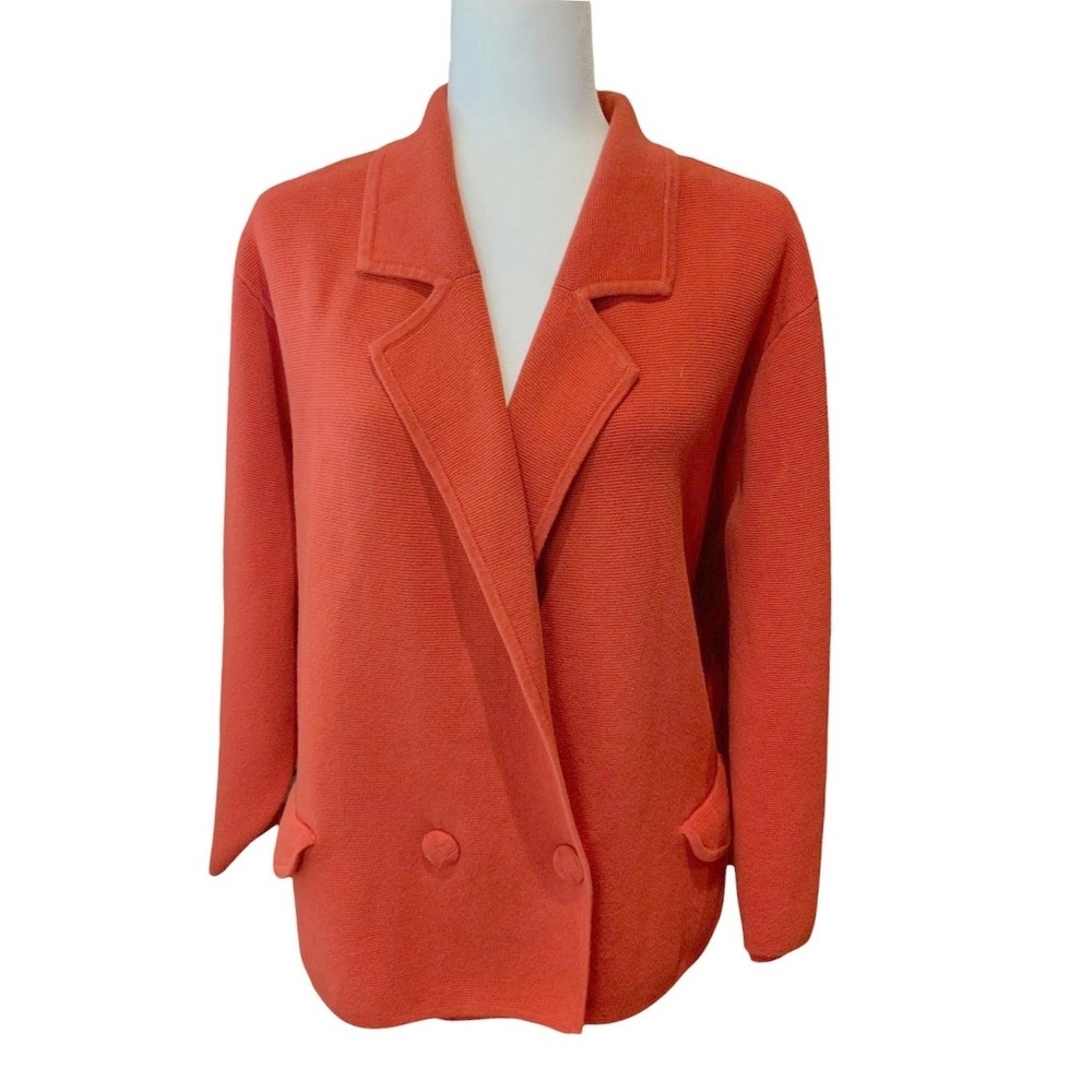 Cabi Sweater Blazer Women XXL Red Orange Knit Jacket Double Breasted Preppy